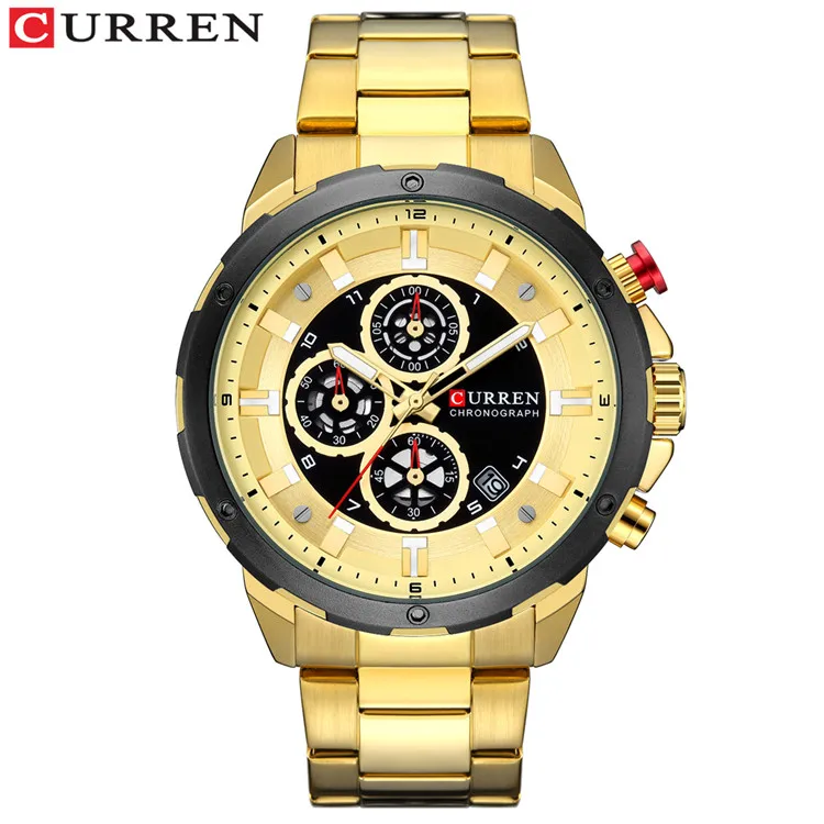 gold CURREN Relogio Masculino роскошные Брендовые мужские часы с автоматической сменой даты хронограф кварцевые часы мужские золотые повседневные спортивные военные наручные часы - Цвет: gold