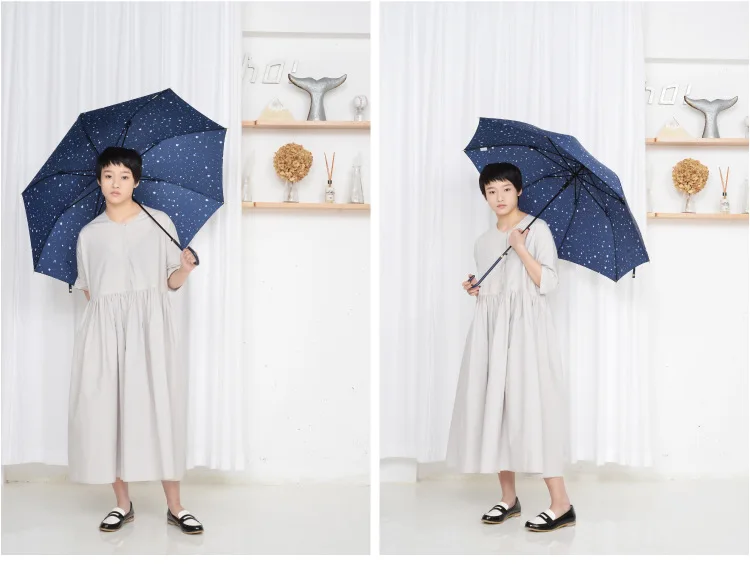 Tiohoh Blue Ink Style Long Umbrella Rain Women Windproof 8K Leather Handle Fashion Paraguas 190T Pongee Golf Umbrella Parasol