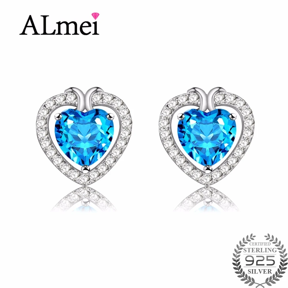 Женские серьги гвоздики Almei из серебра 925 пробы с небесно голубым топазом и