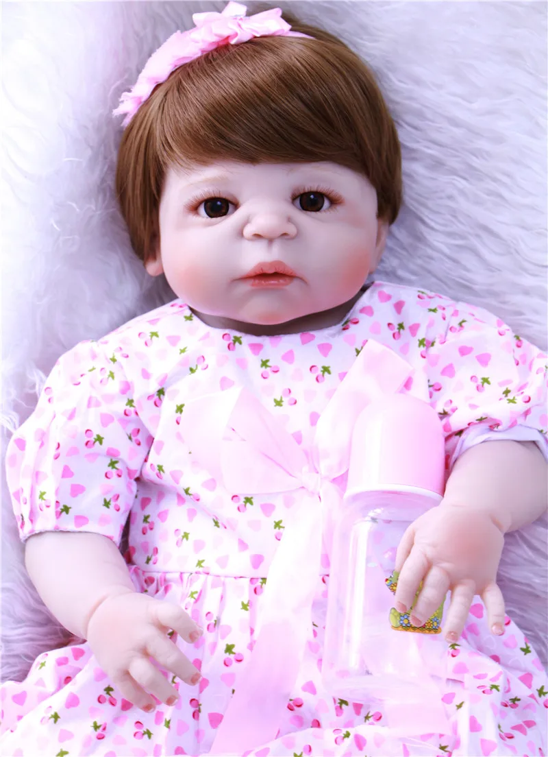 Реалистичная силиконовая кукла Bebe Reborn 55 см коричневая для волос Детская