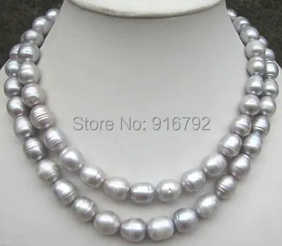

YH@CS 2 ROW AAA 11-13mm natural AAA+++tahitian silver gray pearl necklace NEW