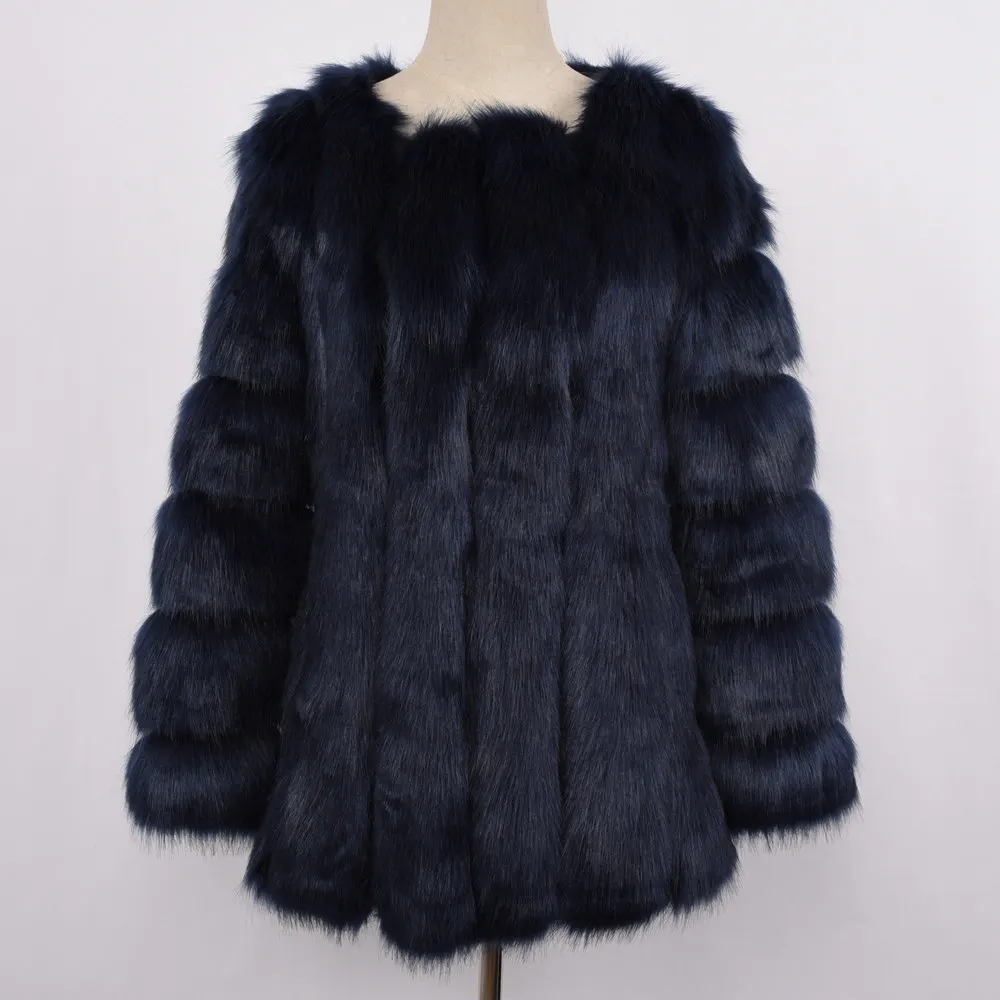 Dark Blue Женская Шуба из искусственного меха, пушистая Меховая куртка из искусственного меха, зимний толстый теплый мех, модный стиль, высокое качество, розничная/ S8409 - Цвет: Dark Blue