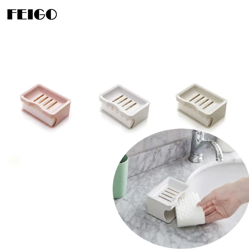 

FEIGO 1Pcs Creativity Household Separable Have Sponge Double Grid Drain Soap Box Double Floor Soap Box Bathroom Accessories F543