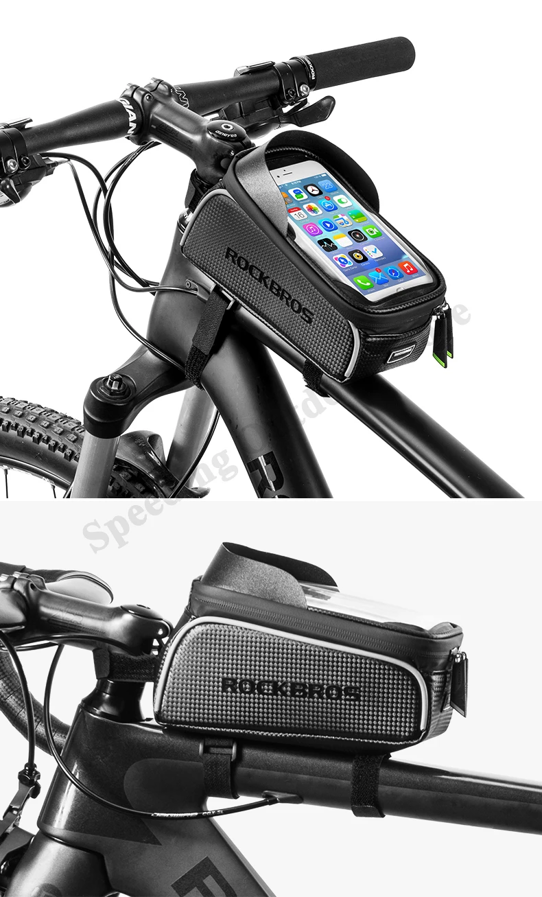 RockBros MTB дорожный велосипед сумка черная водонепроницаемая сумка для велосипеда 6,5 дюймов тачскрин Велоспорт передняя трубка сумка чехол для телефона Аксессуары для велосипеда
