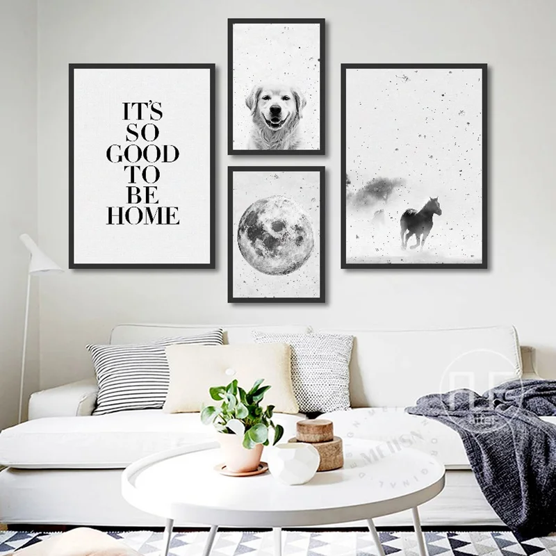 

Horse Dog Animal Canvas Paintings Black White Animal Wall Art Nordic Posters Prints Pictures For Living Room Home Decoration