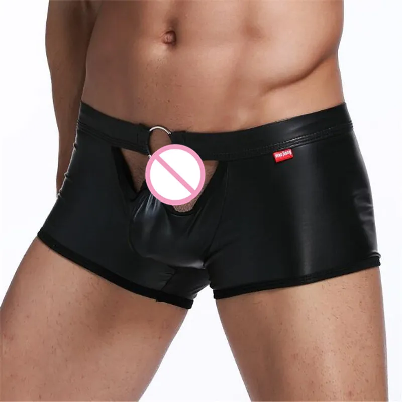 Мужское нижнее белье мужские шорты-боксеры из искусственной кожи сексуальные