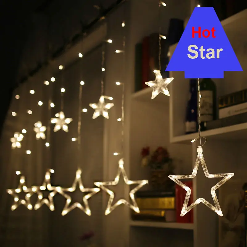 Светодиодная гирлянсветильник со звездами 220 В Рождественская гирлянда уличная