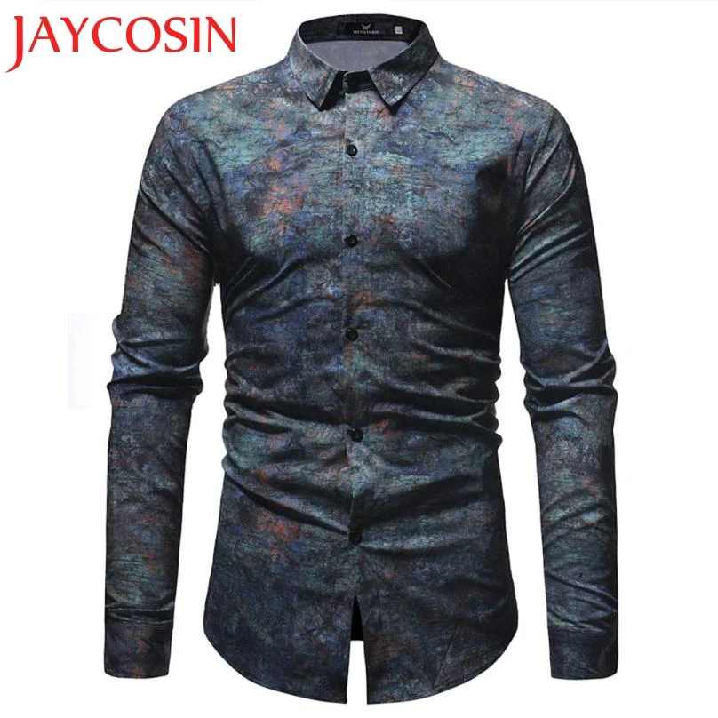 2018 Мужская модная футболка с принтом повседневные тонкие рубашки длинными