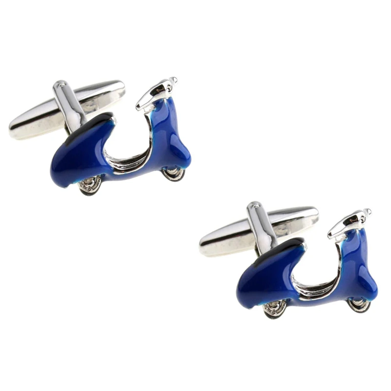 2017 High Quality Funny Silver Plated Blue Painting Motor Bike Cufflink Classical Wedding Cuff link Men's Cufflings 10125 | Украшения и