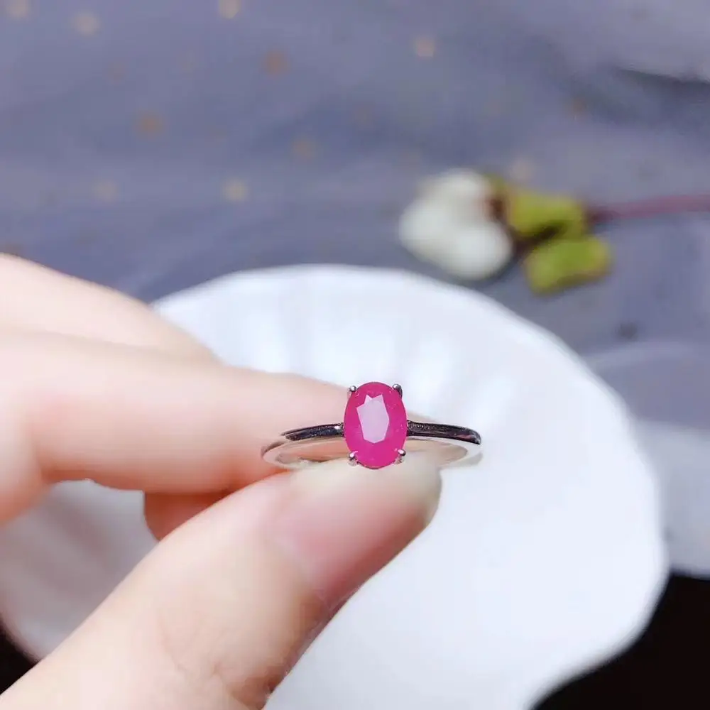 

Top Natural Ruby Ring Jewelry For Women Men Love Gift Crystal Silver 7x5mm Beads Stone Myanmar Gemstone Adjustable Ring AAAAA