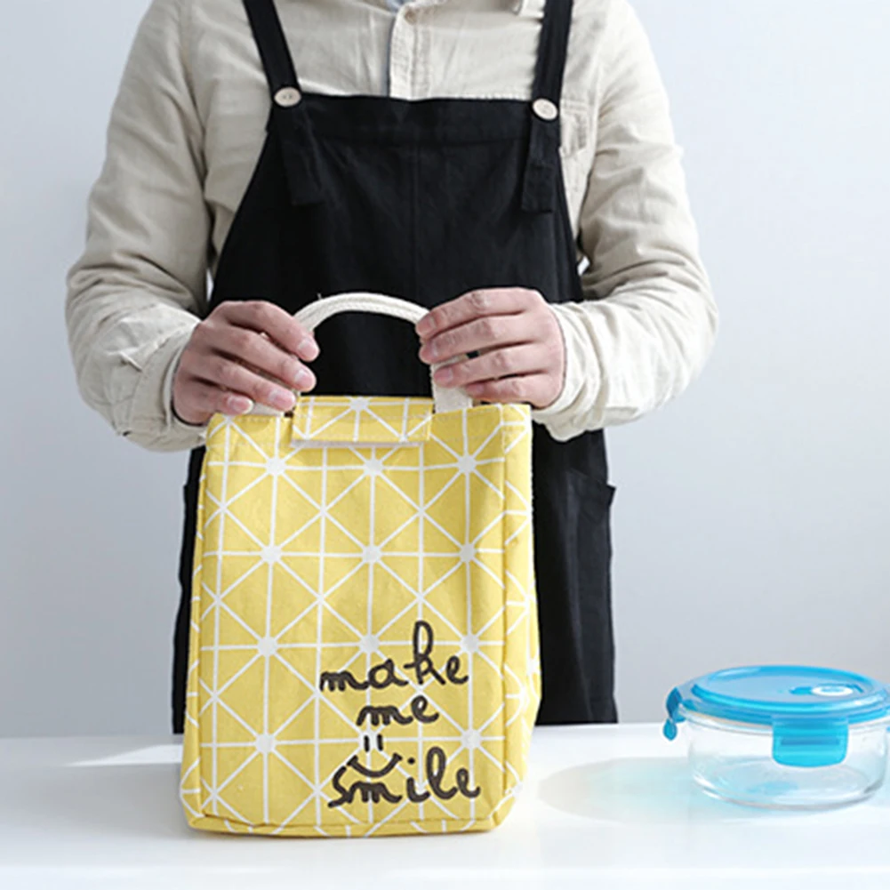 

Portable Geometric Linen Lunch Bag Picnic Thermal Insulated Storage Pouch Gift