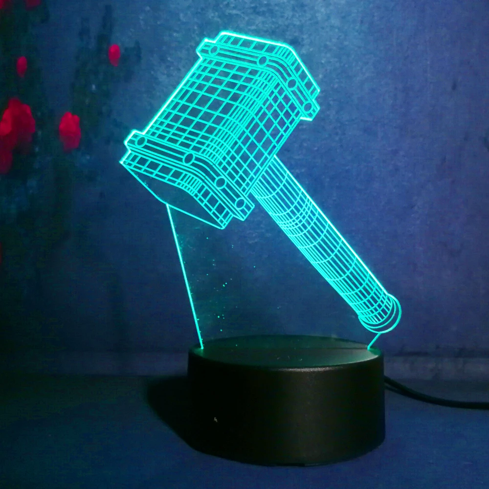 3D Marvel Super Hero Thor Hammer Ночной светильник 7 цветов иллюзия изменение мальчик игрушка