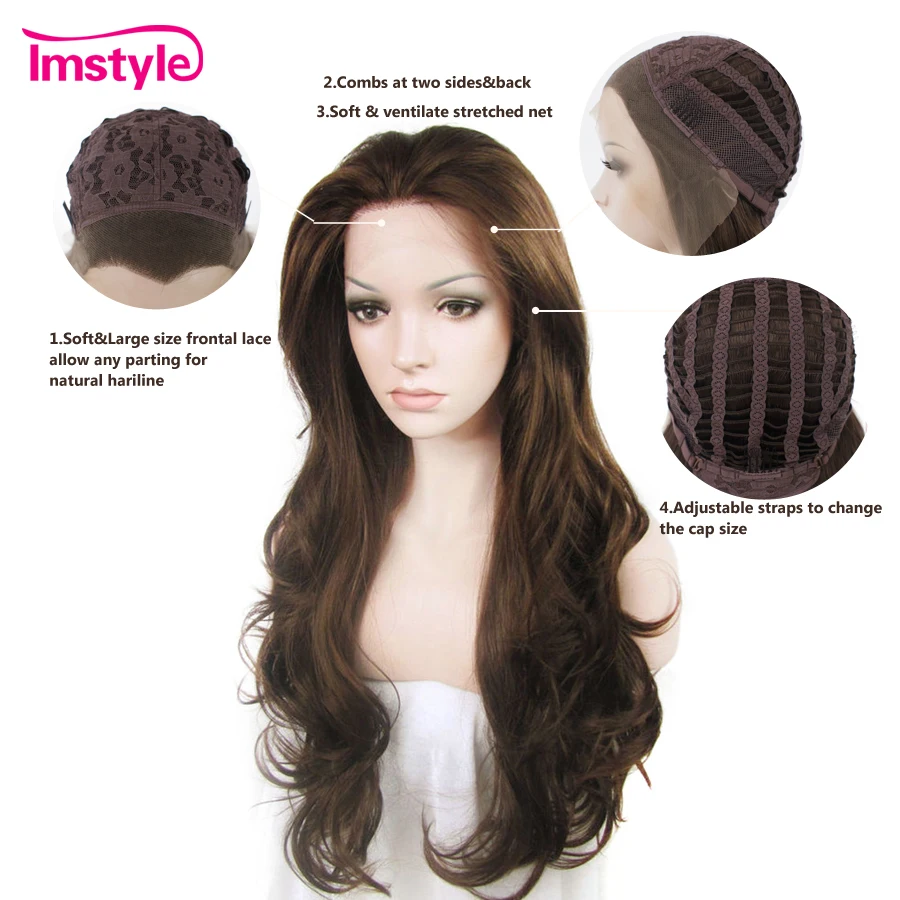Imstyle темно коричневый Синтетические волосы на кружеве парики синтетический