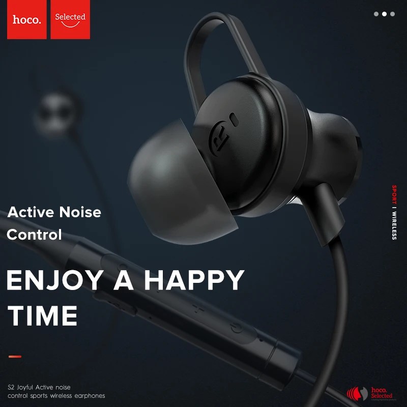 Hoco S2 спортивные bluetooth-наушники с активным контролем шума, беспроводные наушники с микрофоном, стерео объемные басы для iOS Android