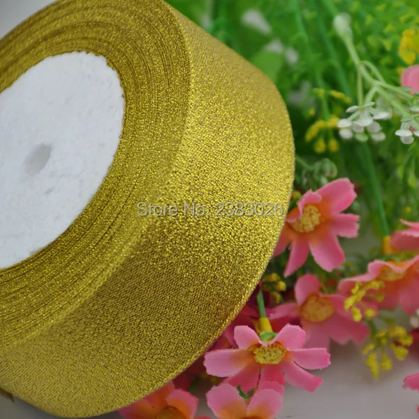 

Free Shipping 1-1/2"(40mm) 25Yards Gold Metallic Glitter Band Gold Ribbon Cartoon Bouquet Ribbon Diy Gift Wrapping Tape