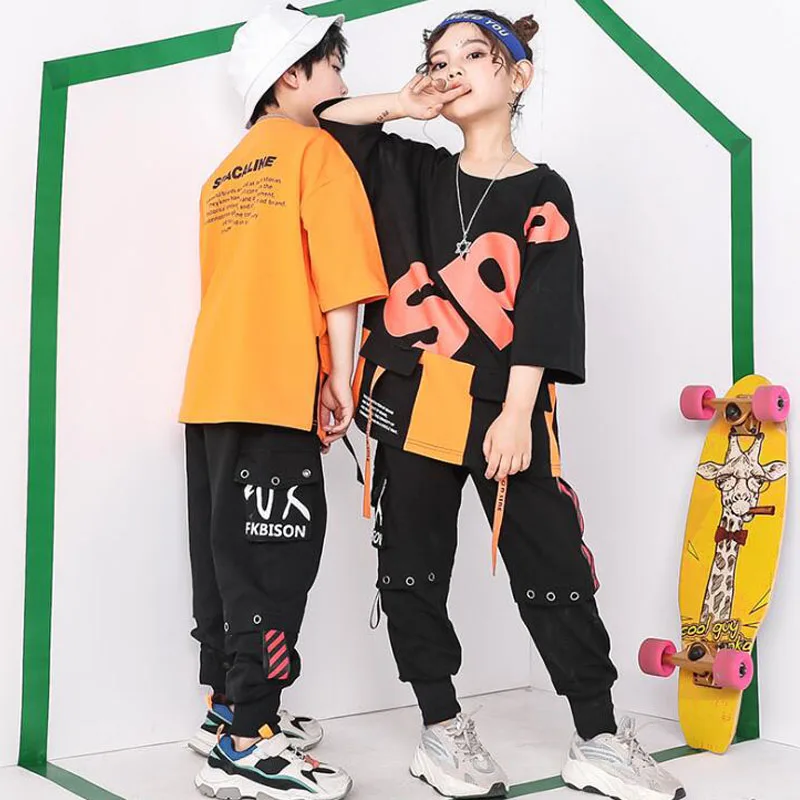 Одежда для мальчиков и девочек черная футболка в стиле хип хоп штаны бега джаза