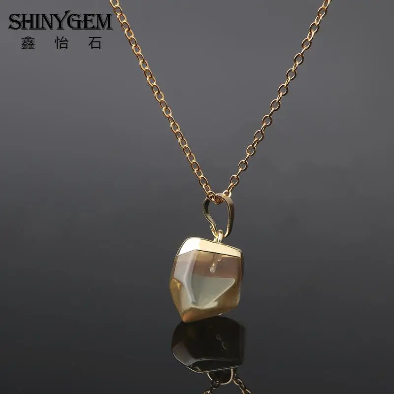 ShinyGem золотое покрытие кулон с цитринами ожерелья прозрачный желтый кварц