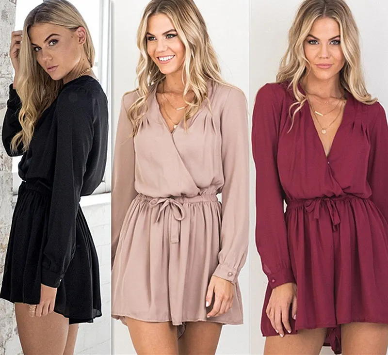 Комбинезоны женский комбинезон Новинка 2017 Скрещенные v воротником сексуальное