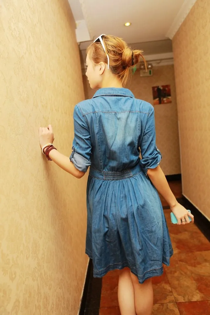 Прямая поставка с фабрики Новинка лета женские джинсовые платья на пуговицах