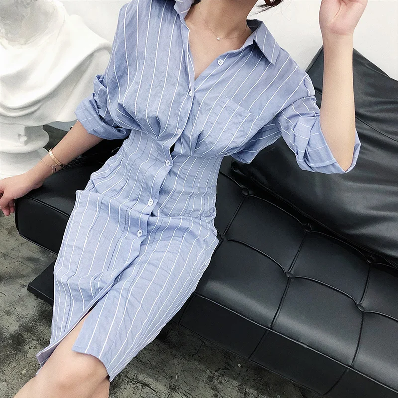 осеннее платье с длинным рукавом Осеннее женское в Корейском стиле приталенное