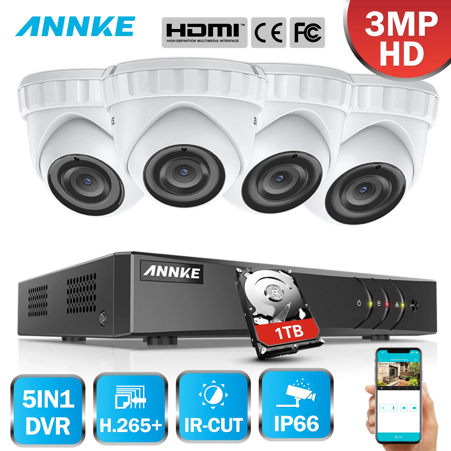 ANNKE 8CH HD 3MP система видеонаблюдения 5в1 DVR 4 шт. TVI Купольная Камера уличная непогоды