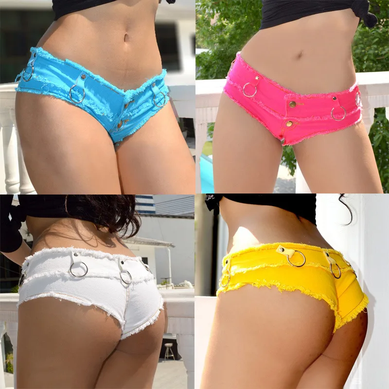 

2019 Summer Fashion Women Denim Shorts Low Waist Buttons Circle Metal Ring Lift-up Short Jeans Sexy Beach Shorts Pants