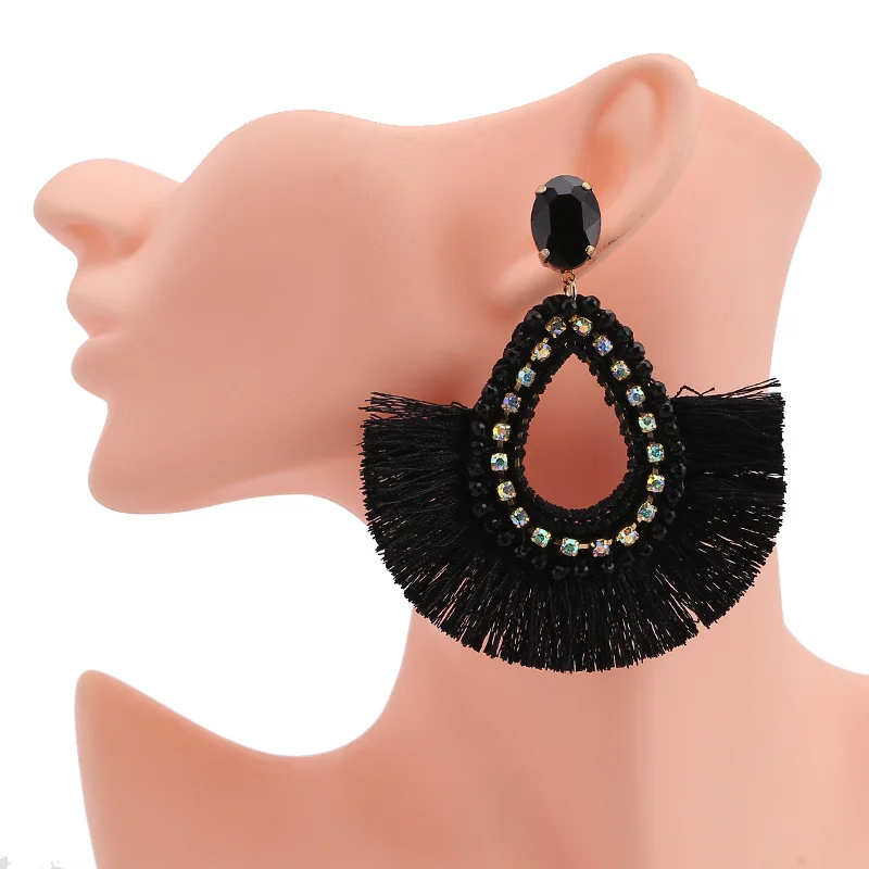 E1084 Black Sehuoran, женские серьги с кисточками, Винтажные серьги, Геометрическая подвеска в виде глаз, Висячие массивные серьги, серьги с бахромой, разноцветные - Окраска металла: E1084 Black