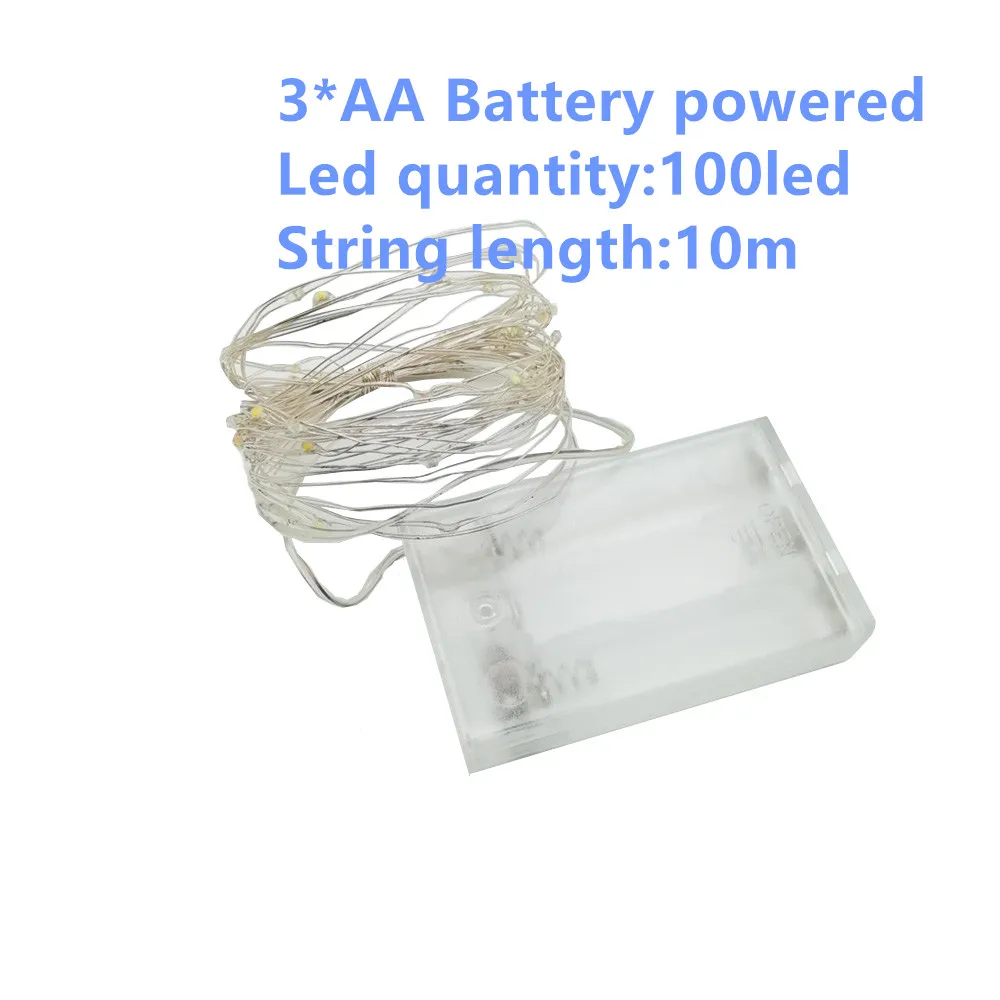 AA battery 100led Светодиодный светильник-гирлянда s 10 м 5 м 2 м с серебряной проволокой, сказочный светильник, украшение для рождественской свадебной вечеринки, питание от аккумулятора, USB светодиодный светильник - Испускаемый цвет: AA battery 100led