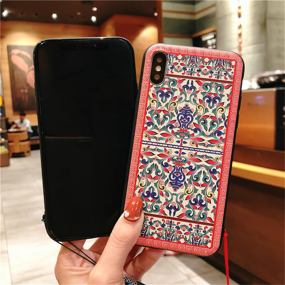 Классический ретро цветок силиконовый чехол для iPhone 5 5S SE X 6 6s 7 8 плюс мягкая TPU