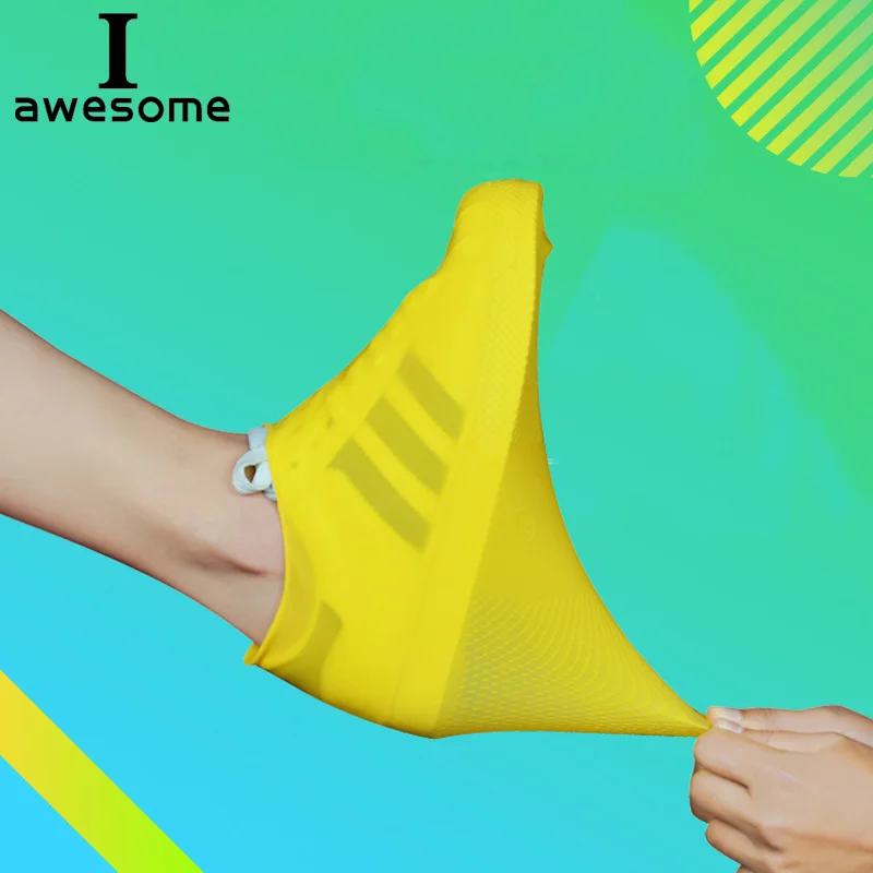 1 Pair Rubber Reusable Latex Waterproof Rain Shoes Covers Slip-resistant Rain Boot Motorcycle Bike Overshoes Shoes Accessories