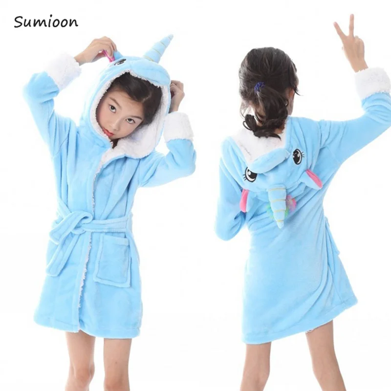 Kigurumi единорог с капюшоном Детские Банные халаты дети звезда Радуга банный халат