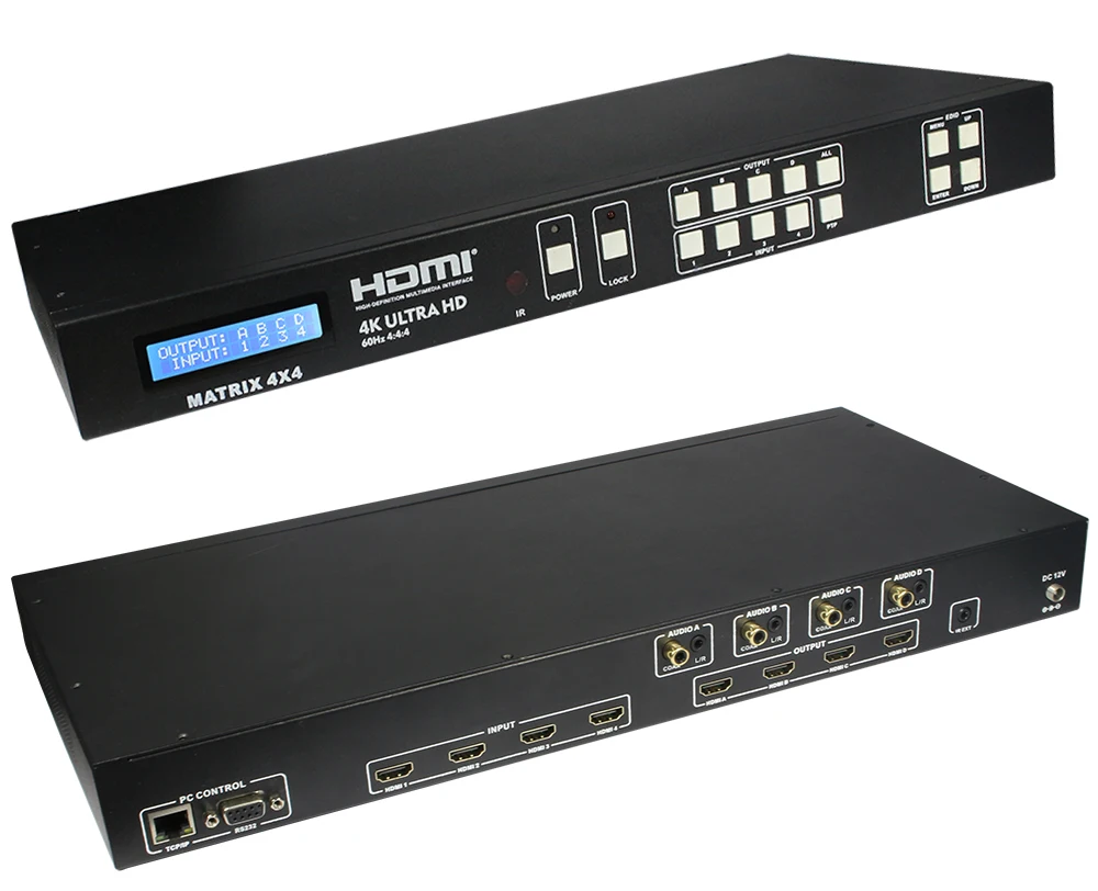Hdmatters HDMI 2,0 матрица 4х4 с коаксиальный аудио Aux HDCP 2,2 4 K 60 HZ RS232 EDID ИК