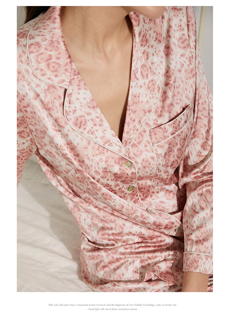 LILYMODA женская пижама Пижама из искусственного шелка сатиновая Пижама леопардовая с длинными рукавами 2 шт. летняя и осенняя домашняя одежда
