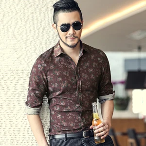 Мужская хлопковая рубашка, с винтажным принтом, в стиле ретро