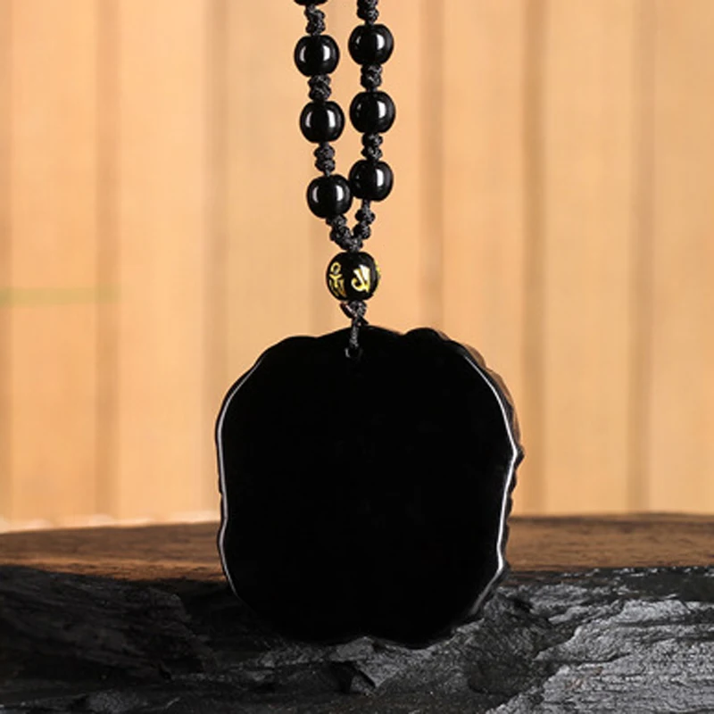 Drop Shipping Men's Necklace Pendant Natural Obsidian Zhongkui Gift for Men Women Fine Jades Stone Jewerlry | Украшения и