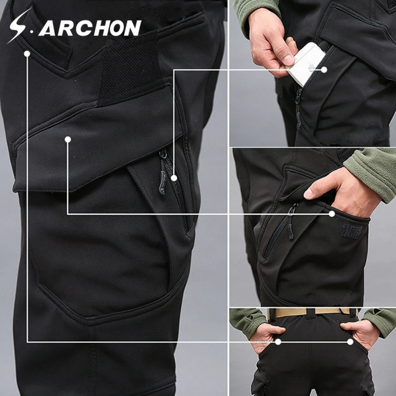 S.ARCHON Shark Skin мягкие водонепроницаемые военные штаны мужские зимние теплые