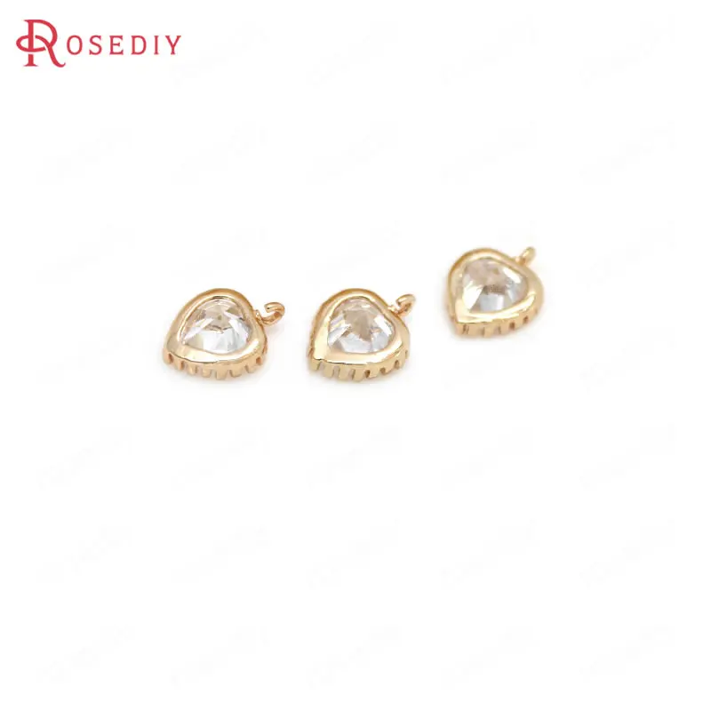 4PCS 9x11MM 24K Champagne Gold Color Plated Brass with Zircon Heart Charms Pendants High Quality Diy Jewelry Accessories | Украшения и