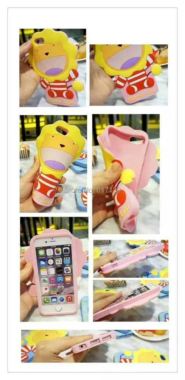 Newest 3D Cute Lovely Butter Lion Phone Case Cover for iPhone 6plus 6 5g 5s 4.7 5.5inch Cartoon Silicon Cell |