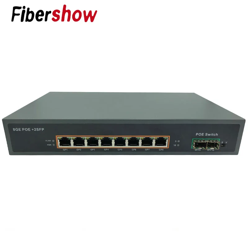 POE Gigabit Ethernet переключатель волоконно оптический одномодовый 8 RJ45 UTP и 2 волоконный