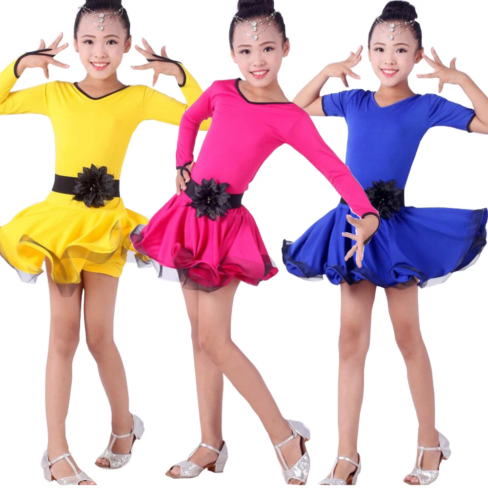 Платье для латинских танцев с длинными рукавами девочек детское нарядное платье