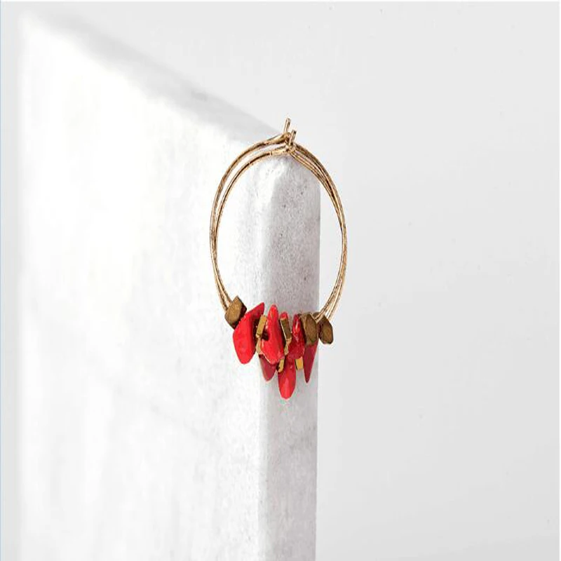 2017 New Style Red Natural Stone Earrings Bohemia Original Handmade Plated Gold Circle For Women Gifts | Украшения и аксессуары