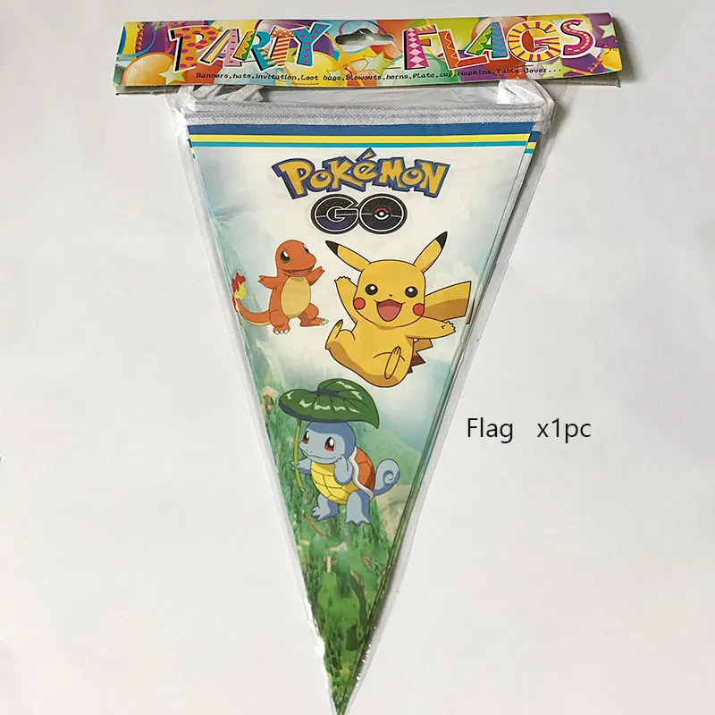 flag X1 Pokemon Go тематическая вечеринка на день рождения украшения Дети 10 человек Покемон вечерние принадлежности Набор посуды бумажные тарелки подарок для ребенка - Цвет: flag X1