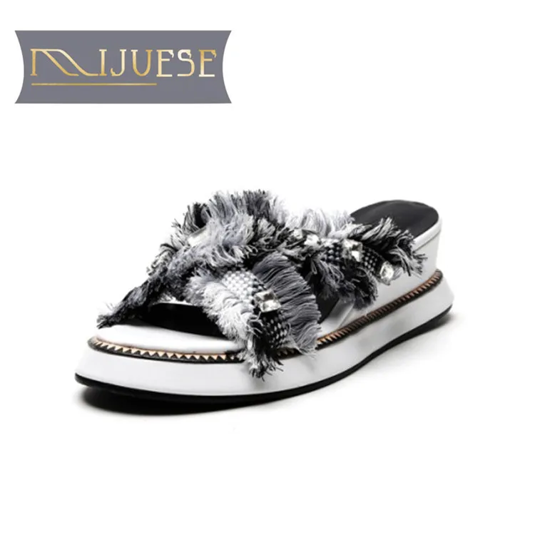 MLJUESE/женские шлепанцы расшитые блестками с открытым носком черного цвета в