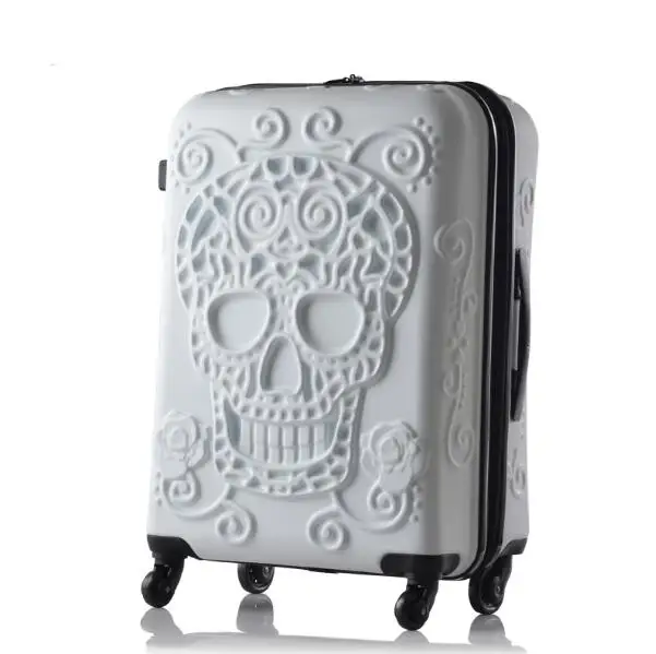 white CARRYLOVE 2" 24" 2" дюймов череп Дорожный чемодан Спиннер черный расширяемый багаж тележки для путешествий - Цвет: white