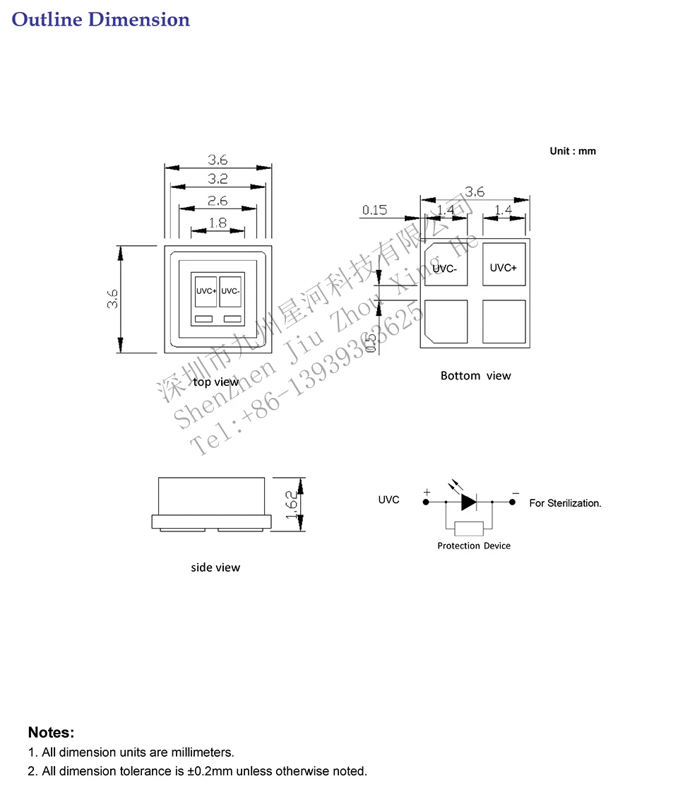 275nm 12mW UVC светодиодный светильник для УФ дезинфекции оборудования 265nm 285nm SMD 3535 чип светодиодный Глубокий фиолетовый ультрафиолетовый светильник 6V100mA