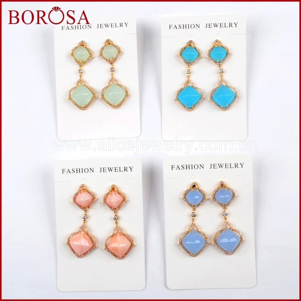 BOROSA/оптовая продажа 5 пар золотистого цвета CZ микро стразы граненый камень
