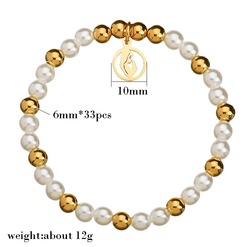 MENSAZONE Christian Gold Color Bracelet Religious Jewelry For Women Girls Beads Pearl Bracelets Gift Prayer | Украшения и