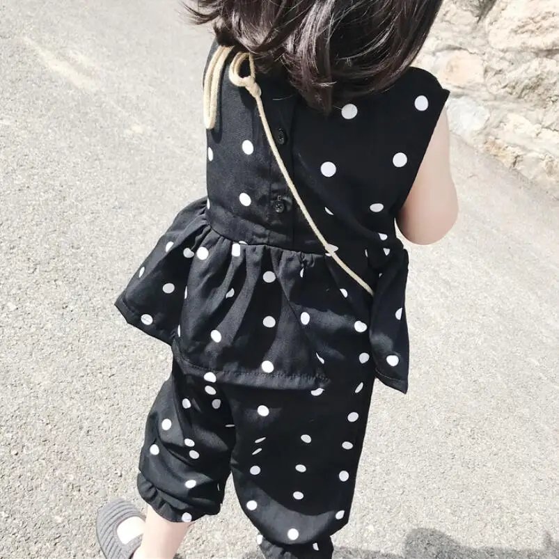 Топ на бретелях с принтом в горошек + штаны комплект из 2 предметов для девочек