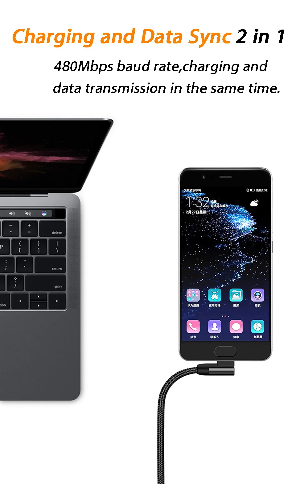 Прямоугольный кабель usb type-C для быстрой зарядки samsung Note 9 10 A50 Xiaomi Mi 8 A3 huawei Supercharge 5A Usb-C телефонный кабель