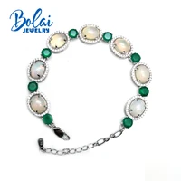 bolaijewelrynatural opal and green agate 4ct gemstone bracelet 925 sterling silver fine jewelry women daily wear party gift